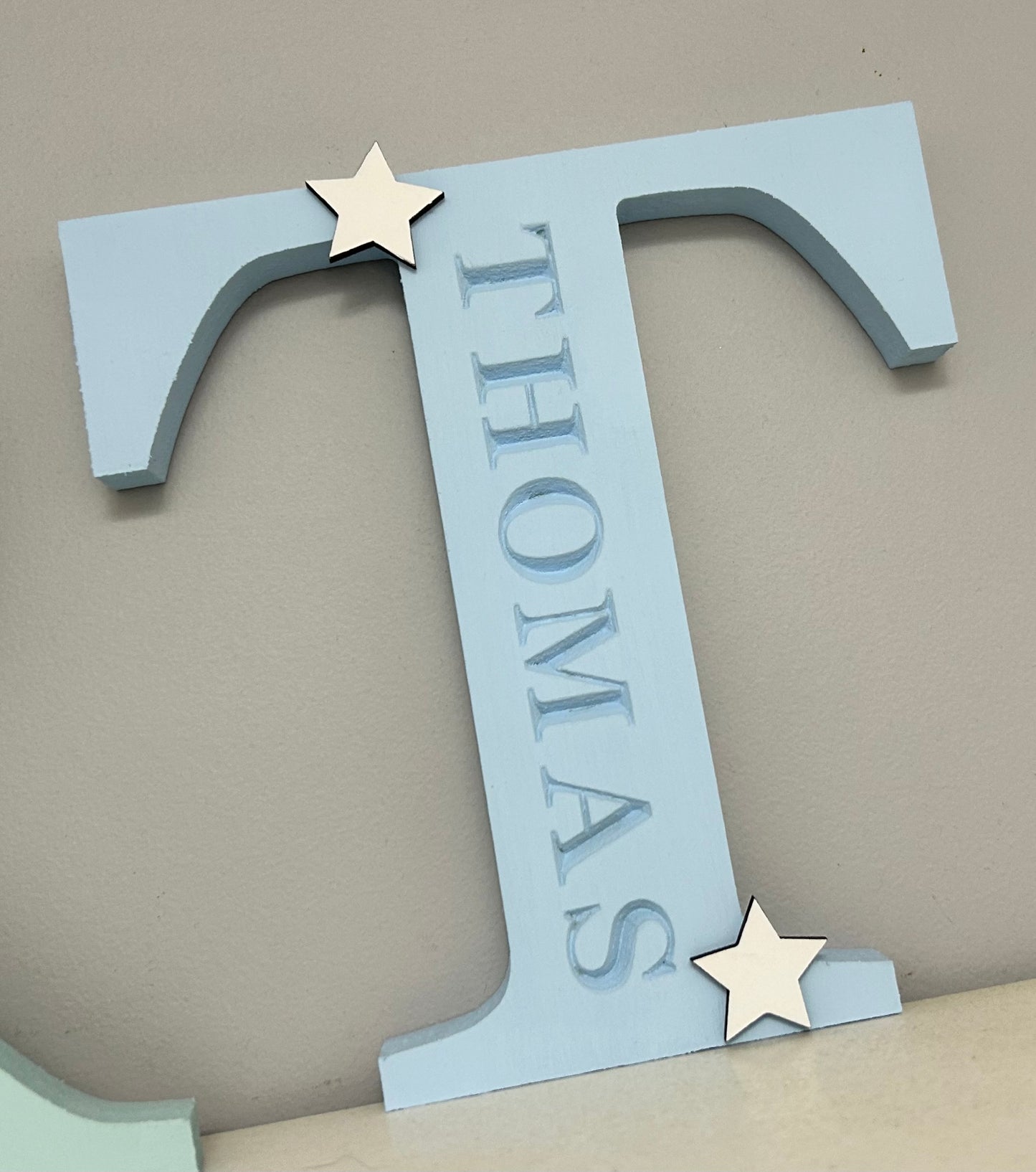 Engraved Personalised Freestanding letter with Stars 20 cm - Light Blue