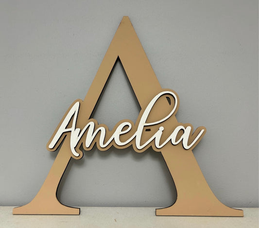 Personalised Name Door Sign Nursery decor 25cm Burnt sugar